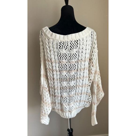 JOHN + JENN Women's Cream Striped Cable Loose Knit Oversized Sweater Size M - Picture 3 of 8